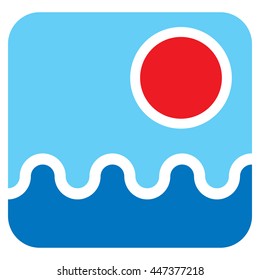 Waves and sun. Graphical symbol for use in logotype, emblem, insignia etc. Vector illustration