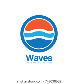 waves and sun logo design template