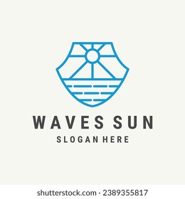 waves sun logo icon design template flat vector