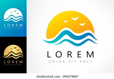 waves and sun logo vector