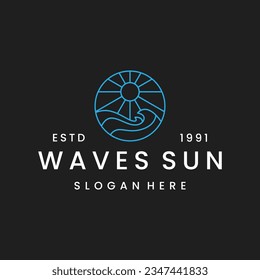 Waves sun logo vector icon illustration hipster vintage retro