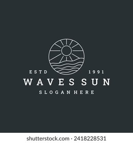 waves sun logo vector icon illustration hipster vintage retro