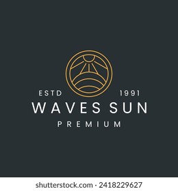 waves sun logo vector icon illustration hipster vintage retro