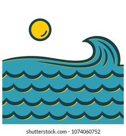 Waves with the Sun template Background template design. Ocean design template. Illustration Vector