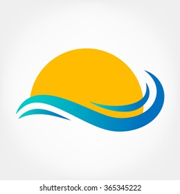 waves and sun vector symbol