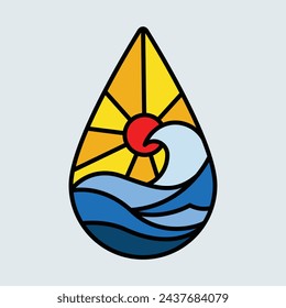 Waves and sunset graphic illustration vector art t-shirt design