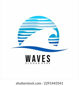Diseño del logotipo de la ilustración de ondas y puestas de sol.