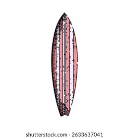 Dibujado a mano de tabla de surf de olas. playa del océano, aletas de surf, boceto de Vector de tabla de surf de olas de cubierta de correa. ilustración de color aislado