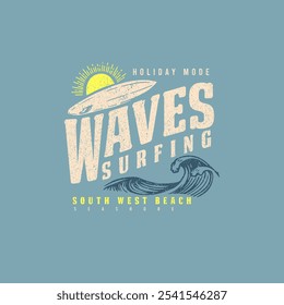 Waves Surfing waves retro summer poster typography design