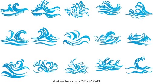 waves symbols image collection stencil vector on white