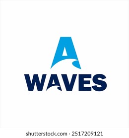 Diseño de logotipo de texto "Waves" con símbolo de onda en la letra A.