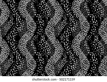 Waves texture. Stains seamless pattern. Abstract background. Monochrome dotted pattern