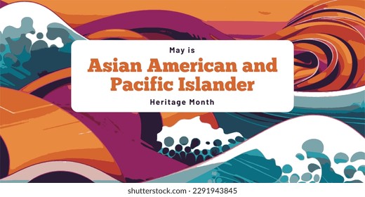 Waves in tropical colors and asian patterns, banner for Asian American and Pacific Islander Heritage Month (APAHM) in may	
