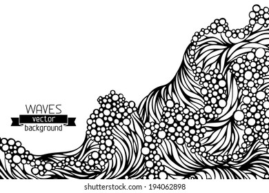 Waves vector background. Black and white illustration. There is place for your text on white area.