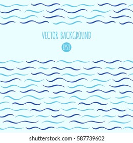 Waves vector background. Marine, maritime, sea, ocean seamless in horizontal direction borders, frames. Wavy lines, undulating thin stripes, streaks pattern. Hand drawn stylized water template.