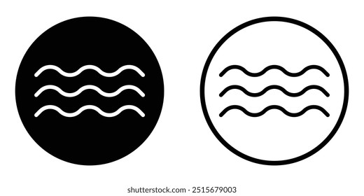 Waves vector icon set. Sea wave symbol. Ocean wave sign. Water symbol in circle. Isolated on white background.