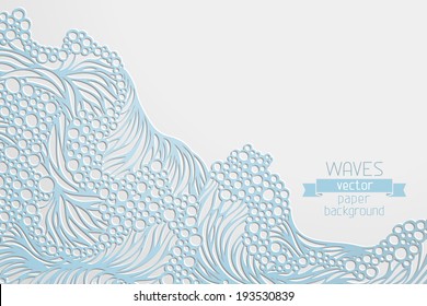 Waves vector paper background. Hand-drawn vector illustration with place for your text on right side of paper.