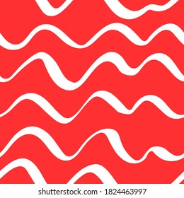 Waves. Vector seamless pattern. Handdrawn with brush and traced. Black and white, customized color.  For printing on fabric or paper. Simple abstract graphic surface pattern design.
