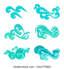 Waves vector set, element design, sign symbol or logo, natural water. Vector illustration.