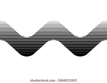 Waves. Vector striped pattern with black lines on a white background. Modern design element. Vector background in marine style. Water.