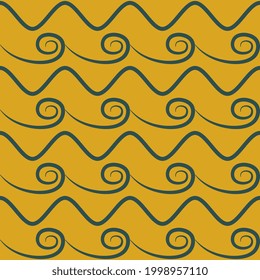 Waves vector Tidewater Green on a gold background. Seamless festive patterns beautiful illustration for hoop, fabric.