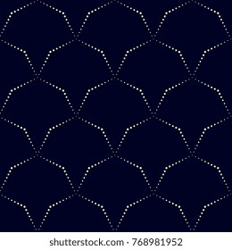 Waves vintage pattern simple geometric traditional oriental girih motif. Japan style print block for apparel textile, scrap paper, fabric, wrapping cloth. Monotone blue all over dot line vector design