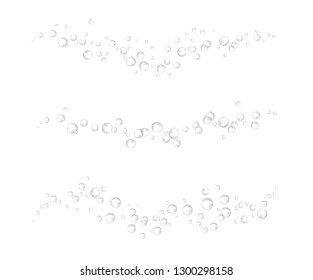 Waves of water or air bubbles. 3d vector realistic set. Set of waves and bubbles. Underwater air, aquarium, effervescent drink, champagne, oxygen, gas bubbles, foam or water.