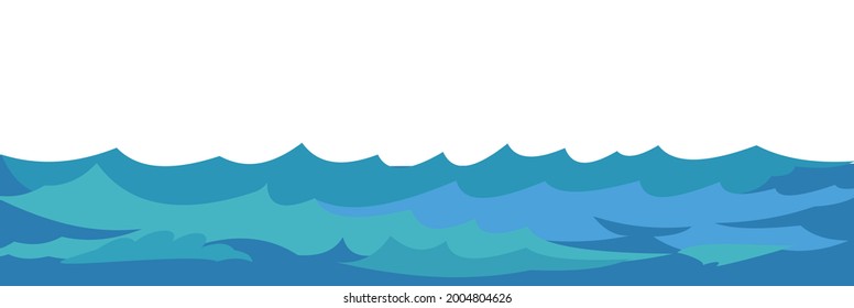 Olas de agua en un río, mar o océano. Flujo. Aislado sobre fondo blanco. Natación, submarinismo y deportes náuticos. Ilustración al estilo de las caricaturas. Diseño plano. Arte vectorial