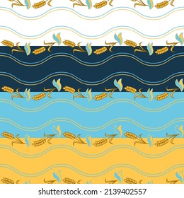 Waves of Wheat With Flag of Ukraine Seamless Patterns Set. Perfect for Textile and Gift Package