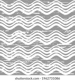 Waves are white different on a gray background with an old vintage texture. Seamless vector illustration for packaging, wallpaper, textiles.