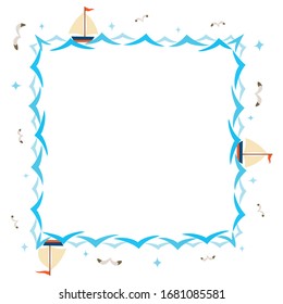 Waves and yachts frame on white background