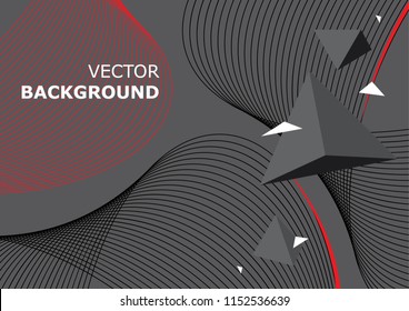 Waves.Abstract black with red background.Design elements.Poster template