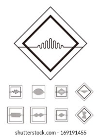 Wave-shaped pattern composed of lines. Abstract voice vector logo template set. You can use in the media, mobile, broadcast , music, earthquake, chemistry, and other science image. 