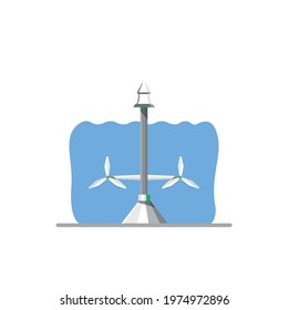 Wave-tidal power station icon. Underwater tidal stream generators as turbines isolated on white background. Alternative and renewable energy concept. Vector illustration