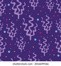 Wavey coral abstract vector seamless pattern with celebration bubbles