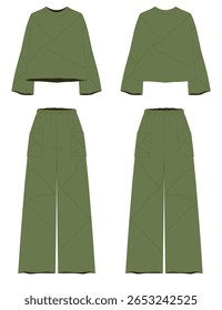 Sudadera con capucha y pantalones ondulados en oliva