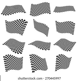 Waving 12 checkered flags, surfaces. 3d planes with checkered surface