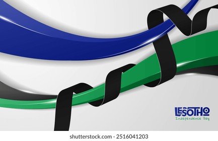 Waving 3d shape or blue and green with black ribbons wrapping both of them. Lesotho independence day background