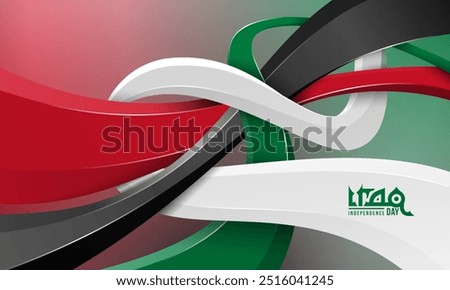 Waving 3d shapes of red green black and white on gradient background. Iraq independence day template. Iraq national day campaign