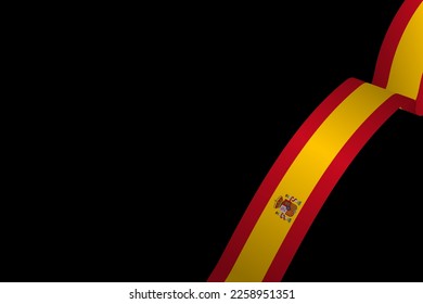 Waving 3d Spain Flag on black background banner for copy space and images. Realistic Kingdom of Spain flag. Vector Illustration. EPS 10