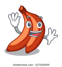 Waving abunch in red bananas fruit character