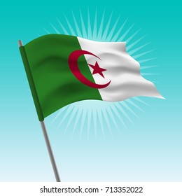 Waving Algeria Flag. Vector drawing illustration of flag.