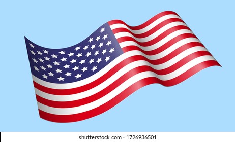 Waving America Flag Vector Isolated on blue Background