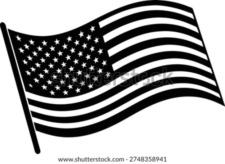 Waving american flag black white vector icon