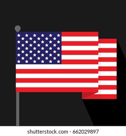 Waving American flag flat design. Vector illustration