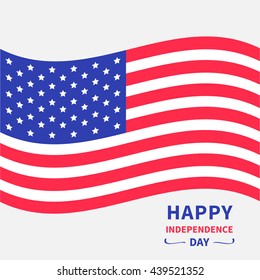 Waving American flag. Happy independence day United states of America. 4th of July. Isolated. Whte background. Greeting card. Flat design. Vector illustration