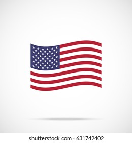Waving American flag icon. Flag of the United States of America. Vector icon isolated on gradient background