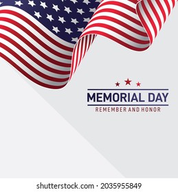 Waving American flag illustration for celebrating Memorial Day in United States of America. Vector illustration.