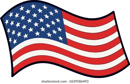 Waving American Flag Illustration Patriotic Symbol of the United States