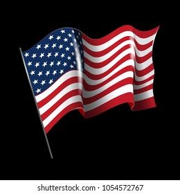 Waving American flag. Isolated on black.